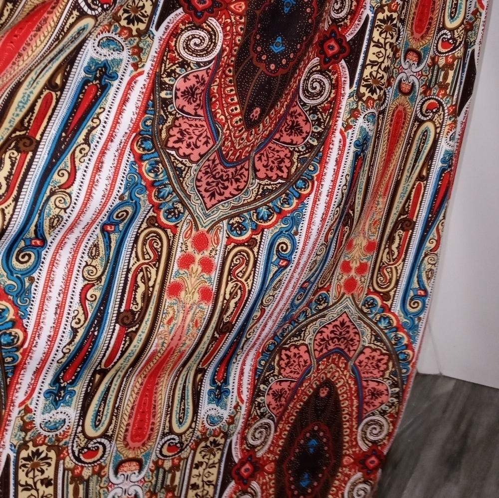 LAPAGEE PAISLEY LONGLINE CROSSOVER V NECK SMOCKED WAIST PRAIRIE STYLE DRESS M - Picture 9 of 15